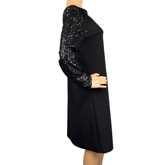 Marina Women's Sequin Sleeve Knee Length Shift Dress Black Size 6 NWOT Modest - Picture 2 of 10